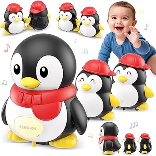 Baby Toys 6-12 Months Musical Dancing Talking Penguin Tummy Time Toys Set Mama and Babys, Light Up Crawling Repeating Words Interaction Newborn Infant Toddler Toys Birthday Easter Gifts for Kids