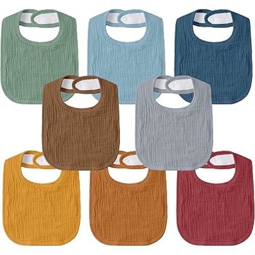 GLLQUEN BABY Muslin Drool Bibs for Boys Girls 8 Pack, Adjustable Baby Bibs for Drooling and Teething, Soft Cotton Baby Bandana Bib for Newborn Feeding Essentials (Cozy Rainbow)