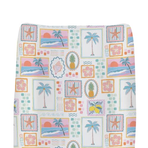 Colorful Beach Patchwork Changing Pad Covers for Baby Girls Boys Bright Summer Seashells Girly Fitted Change Table Pad Covers Mats Pineapple Lemon Palm Tree Soft Diaper Changing Pad Sheets 32''×16''