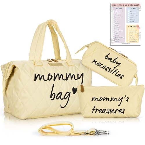 PeraBella Large Essentials Mommy Bag for Hospital Labor, Delivery, Diaper Tote, Maternity Bag (Beige)