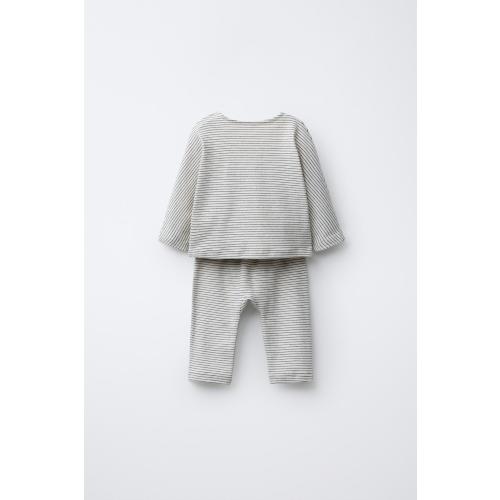 STRIPED T-SHIRT AND PANTS SET - Ecru / Black | ZARA United States