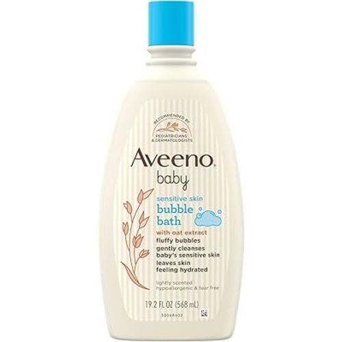 Aveeno Baby Sensitive Skin Bubble Bath with Oat Extract, Gently Cleanses and Leaves Skin Feeling Hydrated, Tear-Free Formula, Hypoallergenic, Paraben-, Phthalate-, Soap- & Dye-Free, 19.2 fl. Oz