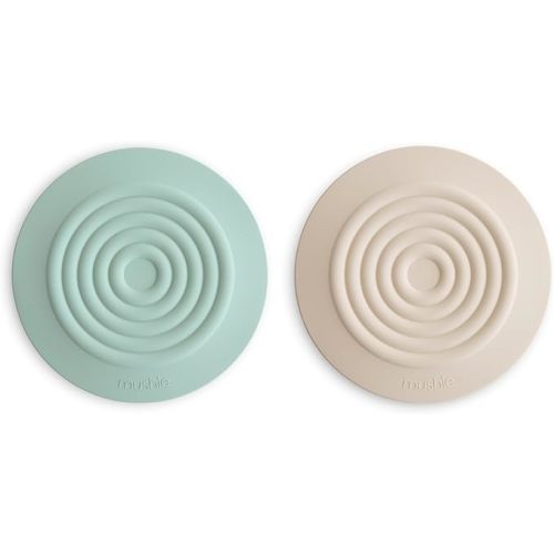 mushie Silicone Drain Stopper 2-Pack | 5.5 inch Diameter Bathtub Flat Suction Cover (Cambridge Blue/Shifting Sand)