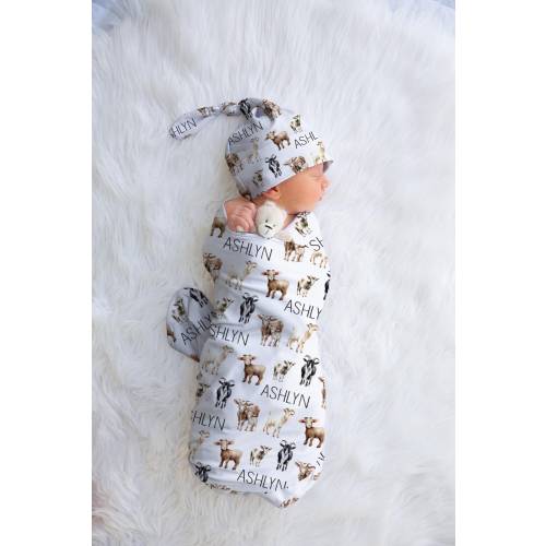 Goat Swaddle, Customizable Newborn Swaddle, Personalized Goat Swaddle, Goat Baby Shower Gift, Goat Nursery, Expecting Mom Gift, New Mom Gift