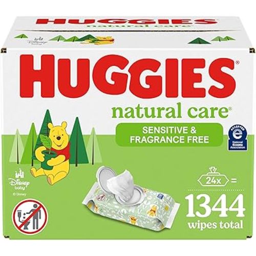 Sensitive Baby Wipes, Huggies Natural Care Baby Diaper Wipes, Unscented, Hypoallergenic, 99% Purified Water, 24 Soft Pack (1344 Wipes Total)