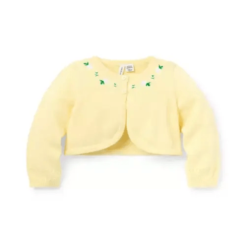 6-12 Months, Baby Dawn Yellow Baby Embroidered Floral Cropped Cardigan by Janie and Jack
