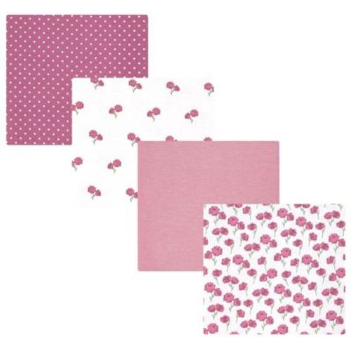 Hudson Baby Girl Cotton Poly Flannel Receiving Blankets 4-Pack, Wild Rose Floral, One Size