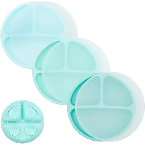 WeeSprout Suction Plates for Babies With Lids & Toddlers - 100% Silicone, Dinnerware Stays Put, Divided Design for Picky Eaters, Microwave & Dishwasher Friendly, 3 Pack