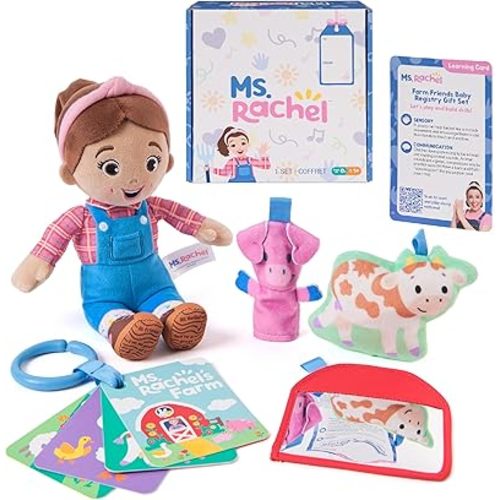 Ms. Rachel Official Farm Friends Baby Registry Gift Set with Plush, Animals Cards & Finger Puppet, Educational Toys & Baby Toys for Girls & Boys Ages 0+