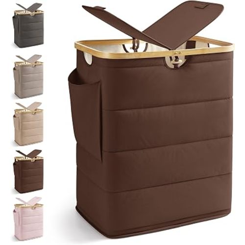 MIZATTO 2 Section Laundry Hamper with Lid, 140L Quilted Puffer Basket
