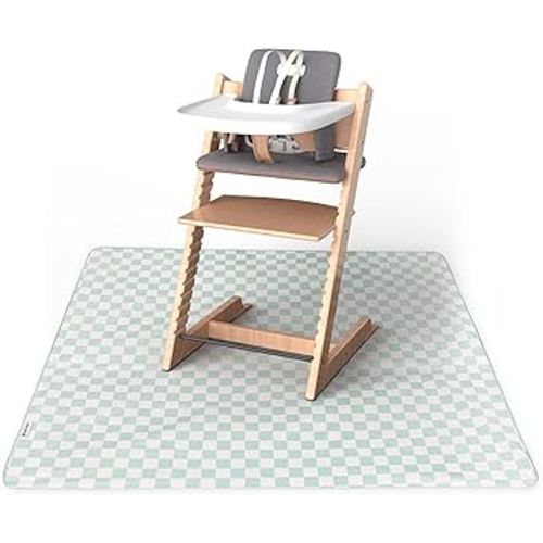 Tiny Twinkle Splat Mat for Under High Chair or Table | 51" x 51" Waterproof & Mess-Proof High Chair Mat for Baby, Machine Washable for Mealtime or Art(Sage Checkers)