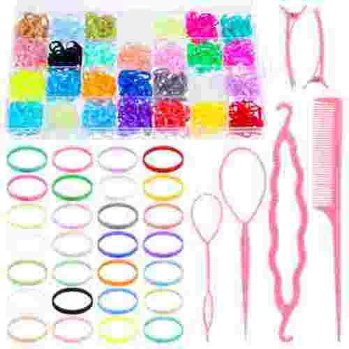 AOWOO 28 Colors Rubber Bands for Hair, 1600 pcs Small Elastic Baby Hair Ties with 6 Hair Styling Tools, Mini Hair Accessories for Girls Baby Toddlers