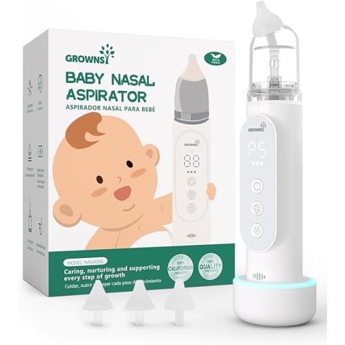 GROWNSY Nasal Aspirator for Baby, Upgraded 5 Suction Levels Baby Nose Sucker, IPX7 Waterproof Electric Nose Suction for Baby, Booger Sucker for Toddlers with Automatic Cleaning &Music &Light Functions