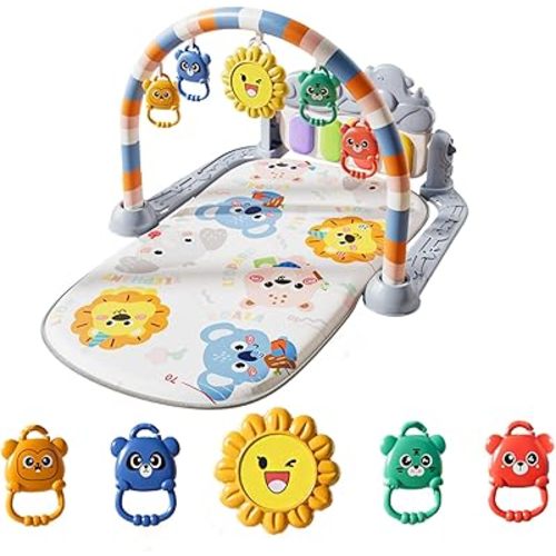 Alive Lovely Baby Gyms Play Mats, Musical Activity Center Baby Piano Gym Mat, Music and Lights Tummy Time Padded Mat for Newborn Newborn 0 to 3 6 9 12 Months
