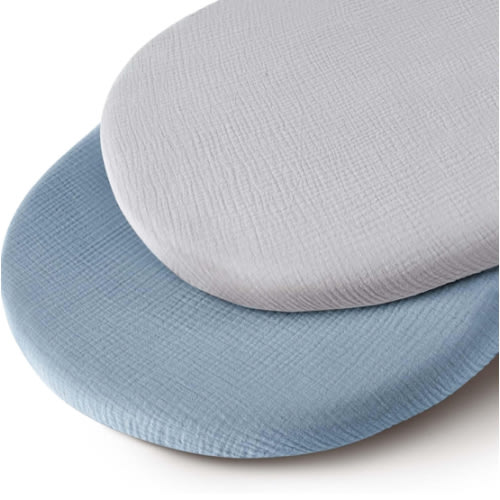 Muslin Bassinet Sheets for Babies – Soft & Breathable 100% Cotton Fitted Sheets for Oval, Rectangle, Hourglass Bassinet Mattress Pads, 2-Pack (Ivory & Pink)