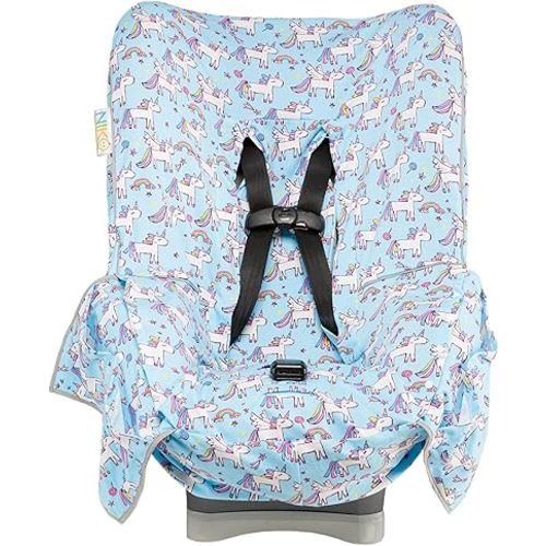 Niko Easy-Wash Children's Car Seat Cover & Liner - 100% Cotton Jersey Blue Unicorn - Fits Most Toddler Car Seats - Universal Fit - Waterproof SEAT Bottom - Machine Wash and Dry