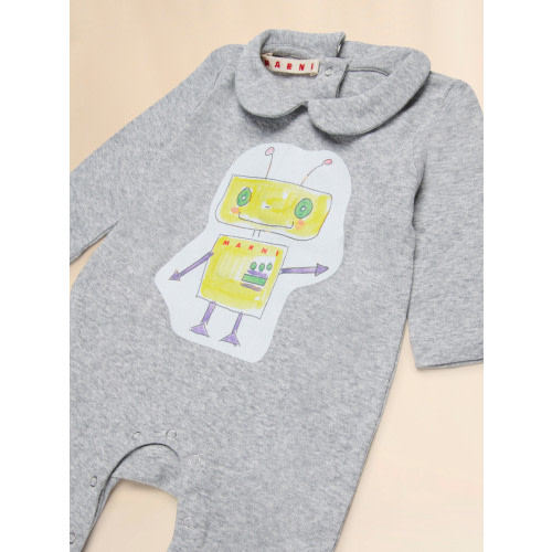 Gray melange cotton romper with Robottini print | Marni