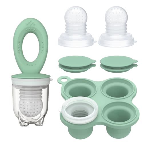 KingKam Baby Food Pacifier Feeders & Breastmilk Popsicle Molds Set, Baby Fruit Feeder for Teething, Baby Breast Milk Storage Containers Freezer Tray (Green)