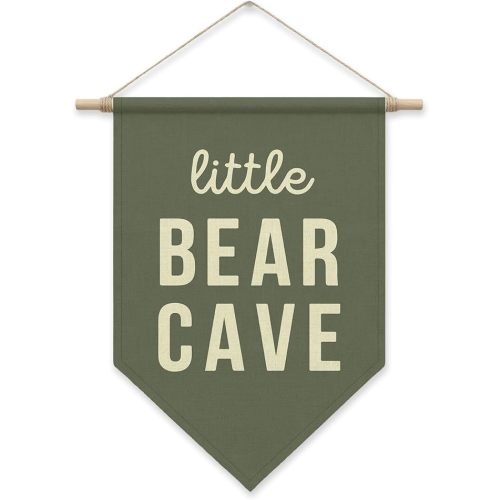 SHIEL-EVEN Little Bear Cave Poster Hanger Frame, Kids Pennant Banner Flags, Nursery Decor for Baby Boy Children, Toddler, Canvas Wall Hanging Decor for Kids Room Bedroom Playroom, Sage Green Wall Art