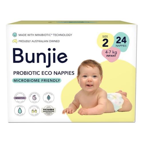 Bunjie Probiotic Eco Nappies Size 2, 4-7kg, 24 Pack