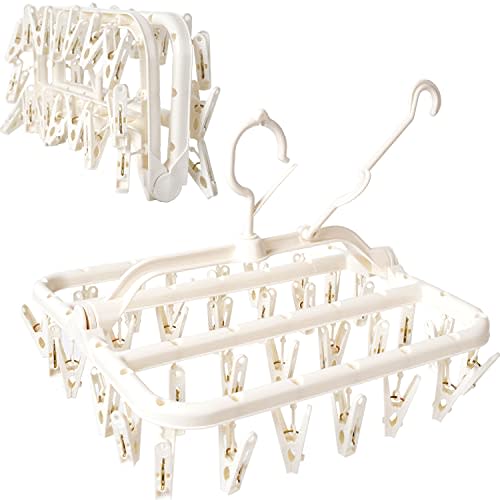 Foldable Clothes Drying Rack with 32 Drying Clips Wind-Proof Hook