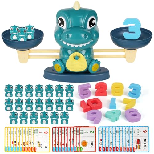 ISMETACU Dinosaur Balance Toy for Kids – Montessori Math Game and Counting Tool for Preschool Learning, Educational Activity Set for 3 Year Old and Up, Cool Classroom Must-Have