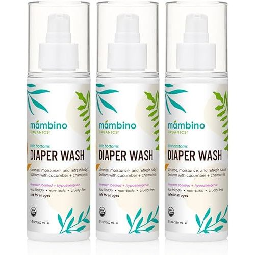 Mambino Organics Diaper Area Wash, Gentle No-Rinse Diaper Rash Spray for Sensitive Skin, Baby Cleansing Water with Organic Chamomile, Vegan, Safe for Newborns, 3 Pack, 5 fl oz