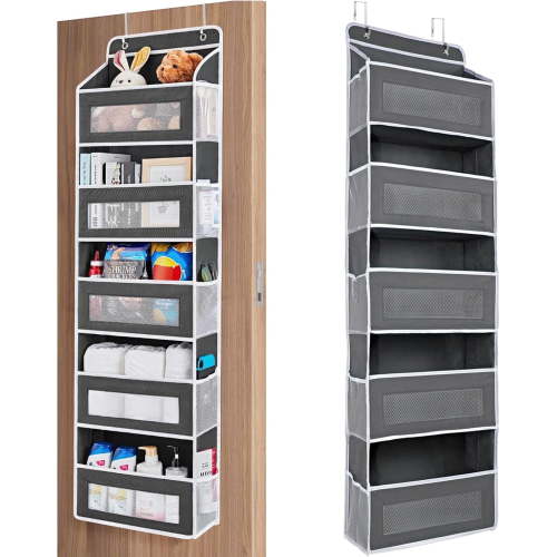 Rolarhola Over The Door Storage - 5 Shelf Behind Door Hanging Organizer with 5 Clear View Pockets, Space Saving Mesh Organizer for Bedroom, Bathroom, Closet, Pantry (Gray)