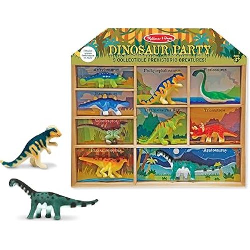 Melissa & Doug Dinosaur Party Play Set - 9 Collectible Miniature Dinosaurs in a Case