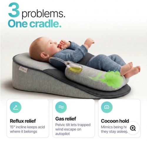 Baby arching their back, crying endlessly, and struggling after every feed? Acid reflux and colic make sleep impossible—for them and for you. The DreamCradle’s doctor-recommended 15° incline gently elevates your baby, reducing reflux, gas, and spit-up so
