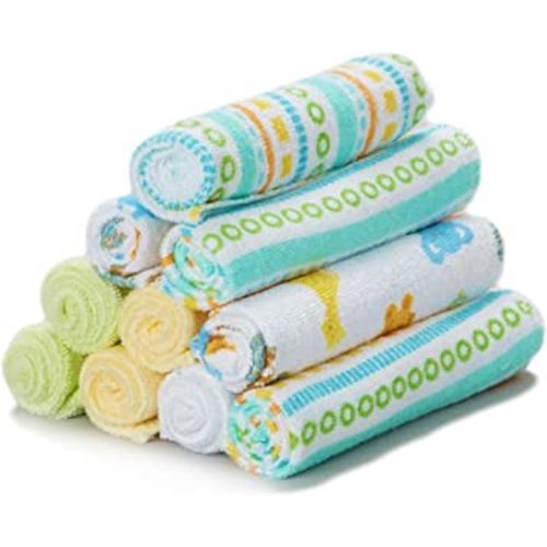 Spasilk Baby Washcloth Wipes Set for Newborn Boys and Girls, Soft Terry Washcloth Set, Pack of 10, Yellow Lines