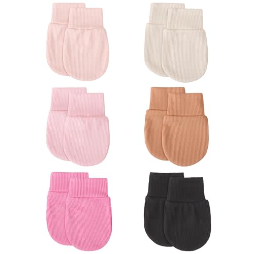 BQUBO 6 Pairs Newborn Baby Boys Girls Mittens 0-6 Months Unisex-Baby Infant Mittens Elastic No Scratch Wrist Gloves