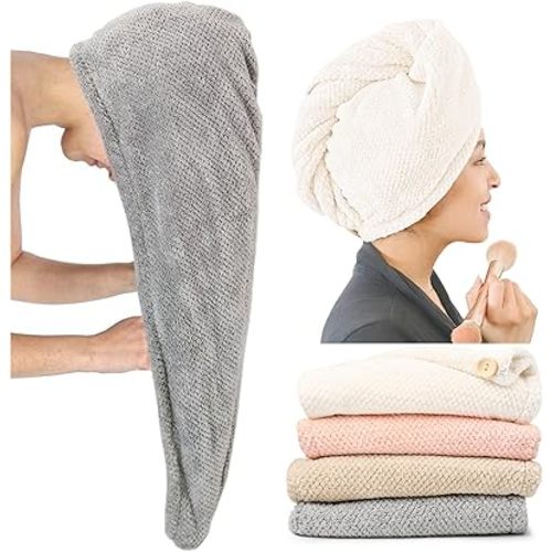 ROLSHOL 4 Pack Extra Large Microfiber Hair Towel Wraps for Women