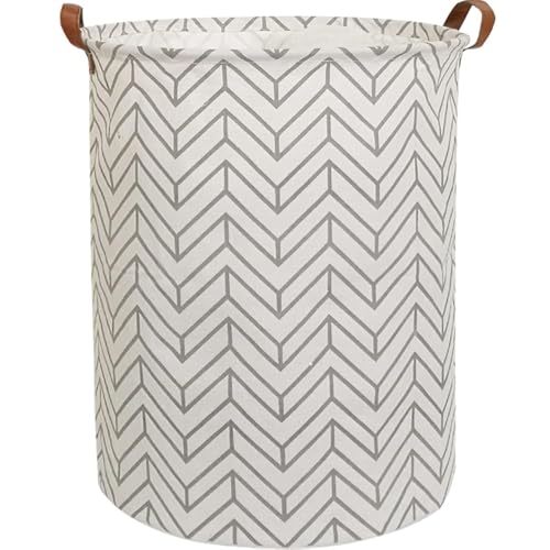 CLOCOR Large Round Storage Bin,Collapsible Storage Baskets, Dirty Laundry Hamper Baskets for Baby Boys and Girls, Office, Bedroom, Toys Nursery Kids Clothes Gift Basket (Grey geometry)