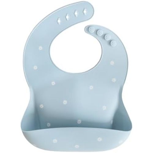 mushie Silicone Baby Bib | Adjustable Fit Waterproof Bibs (White Daisy)