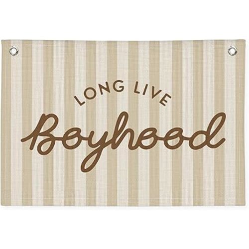 Long Live Boyhood Banner, Boy Nursery Decor, Canvas Banner Wall Hanging Flag Decor for Nursery Playroom Toddler Room, Boys Kids Room -Beige
