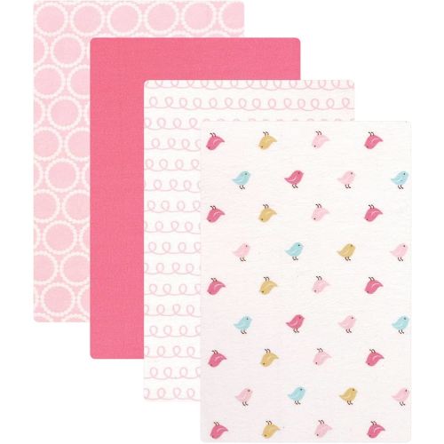 Luvable Friends Unisex Baby Cotton Flannel Receiving Blankets, Birdies 4-Pack, One Size