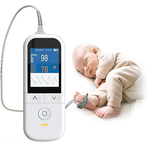 Handheld Pulse Oximeter for Baby, Fast SpO2 Reading with Wrap-Around Probe, Accurate Oxygen Saturation Monitor with Customizable SpO2 & Pulse Alarms, Infant Pulse Oximeter Rechargeable for Continuous Overnight Monitoring