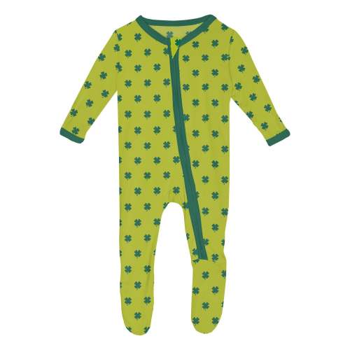 Print Footie with 2 Way Zipper in Meadow Clover