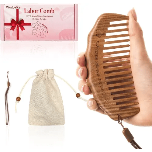 Birthing Comb for Labor Pain - Green Sandalwood Labor Comb for Natural Birth Pain Relief, Delivery Essential for Expectant Mom, Pregnancy Hospital Bag Essentials for Women, Pregnant Mom Gift