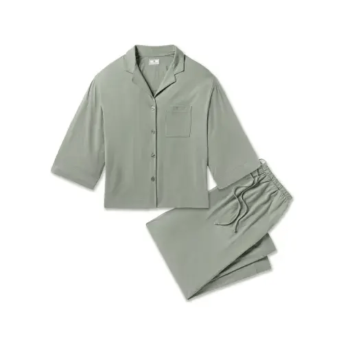 The Olivia Wide Leg Pima Pajama Set in Sage