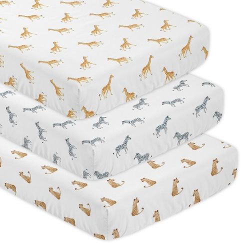 Sweet Jojo Designs Gender Neutral Unisex Fitted Crib Sheets Jungle Yellow Taupe Black and White 3pc