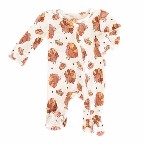 Turkey Treats Bamboo Waffle Zipper Footie - newborn