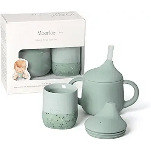 Moonkie Baby Training Cup & Sippy Cup Set | 4 Months+ | Baby-Led Weaning Essential | Gift for Infants (Mint Cup Set, 2 Pack)