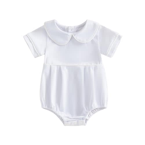 Lamuusaa Newborn Baby Girl Clothes Long Sleeve Doll Collar Romper One Piece Basic Solid Bodysuit Shirts Spring Outfit