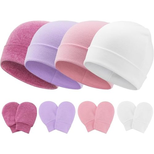 BQUBO Baby Hats and Mittens Infant Cotton Beanie Gloves No Scratch Set Newborn Hospital Hat for Boys Girls