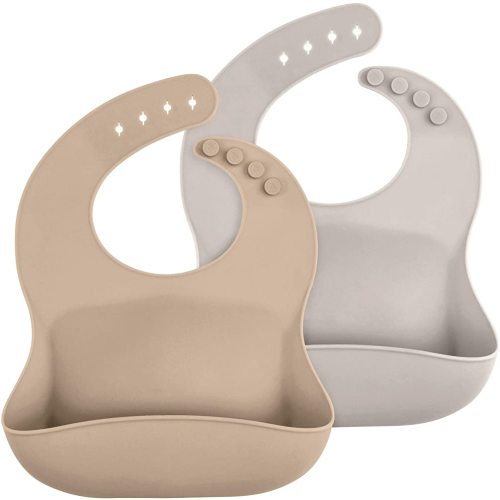 WeeSprout Waterproof Silicone Baby Bibs (Set of 2) | Pocket to Catch Food