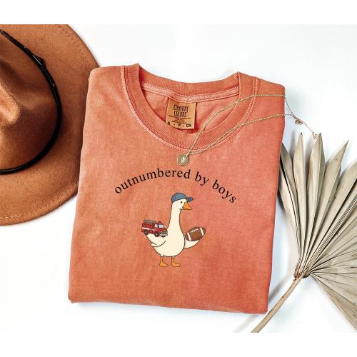 Comfort Colors® Outnumbered by Boys Shirt, Mom Shirt, Funny Mom Gift, Cute Mama Tee, Gift For Mom, Women's Casual Shirt
