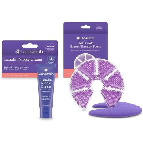 Lansinoh Lanolin Nipple Cream, 1.41 Ounces, and Breast Therapy Packs with Soft Covers, 2 Pack, Breastfeeding Essentials for Moms