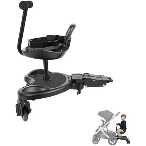 Universal Stroller Board Buggy Board, Stroller Glider Board Stroller Standing Board with Backrest and Detachable Seat, Sit and Stand Stroller Attachment for Toddler to Ride, Up to 55lbs